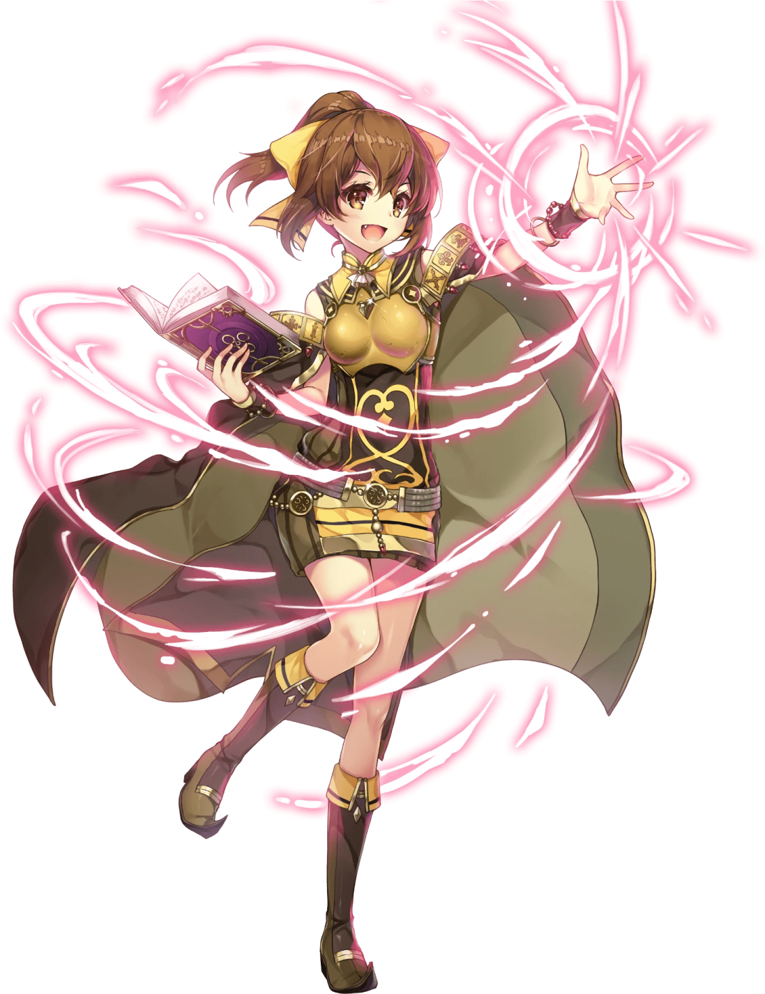 an anime character with pink hair and a green cape