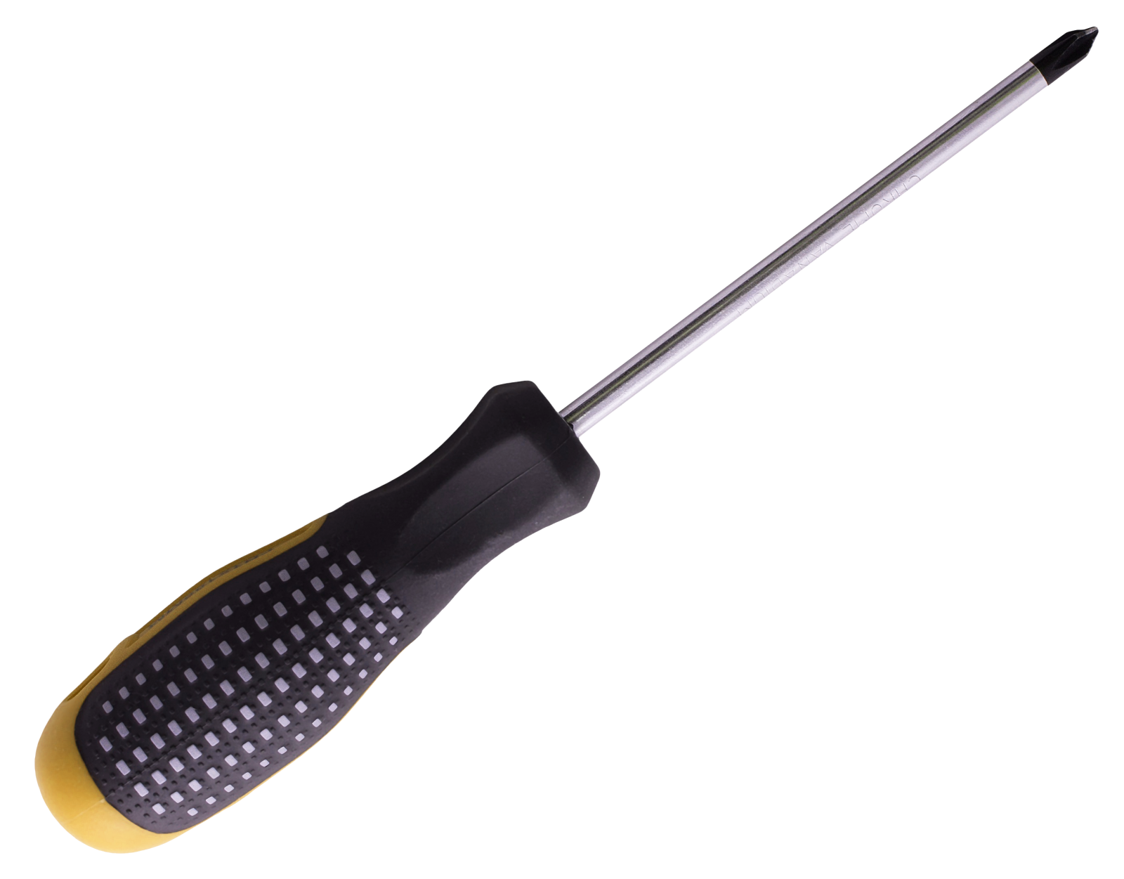 a black and white spat with a yellow handle