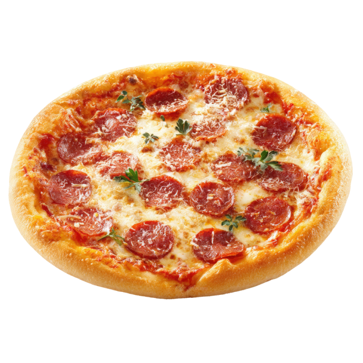 a close up of a pizza on a white background