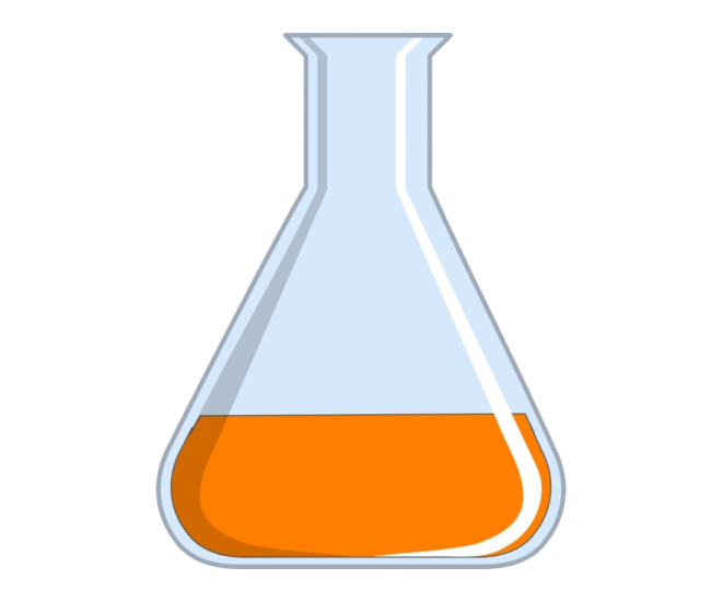 a beakle filled with orange liquid