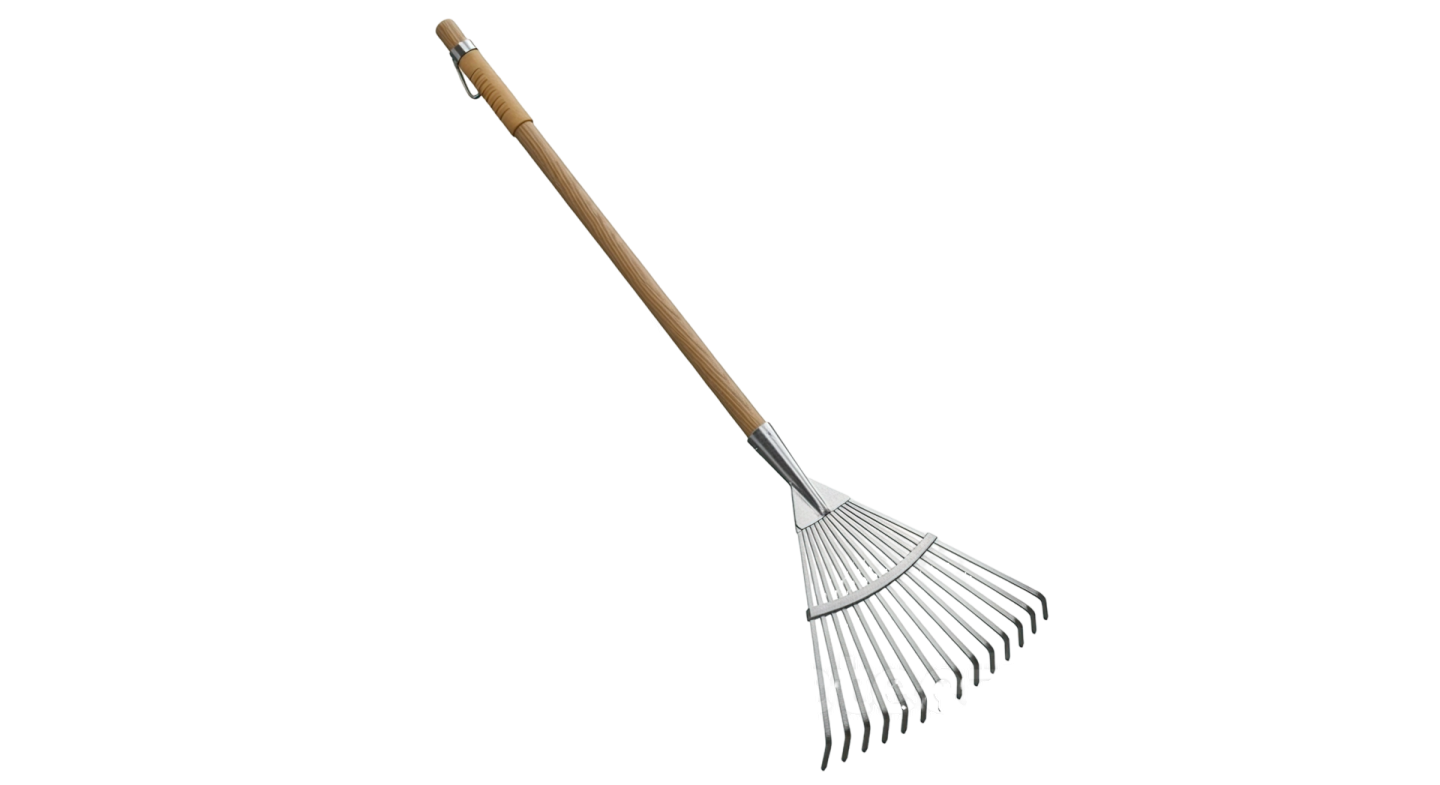 a garden rake on a white background