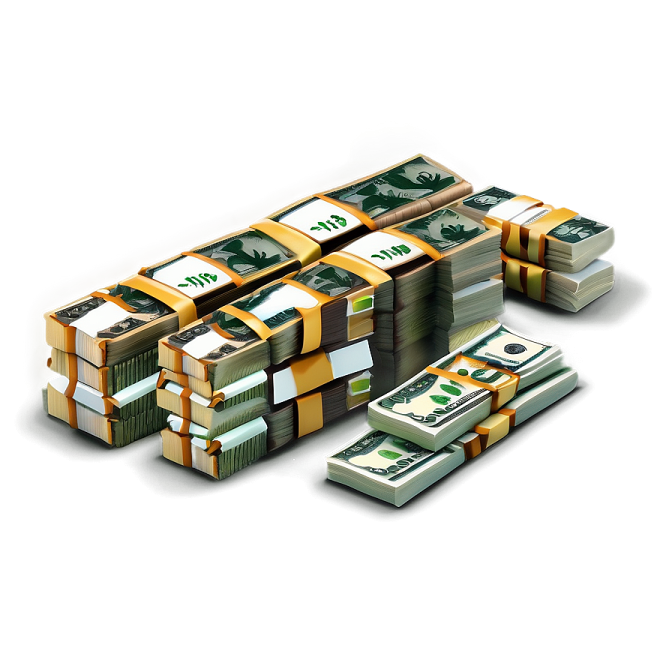 a pile of money on a white background