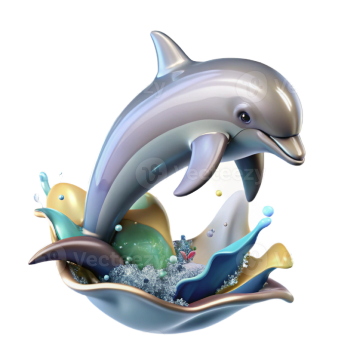 a dolphin jumping out of the water with bubbles