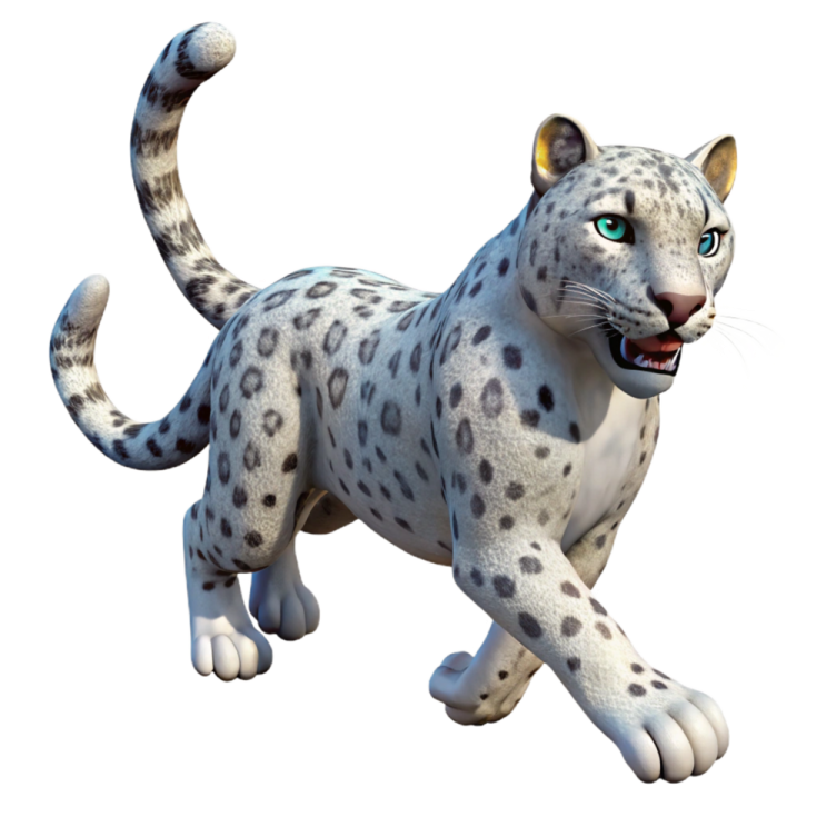 a white leopard with blue eyes and black spots