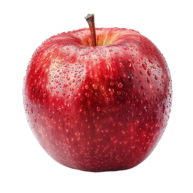red apple with water drops