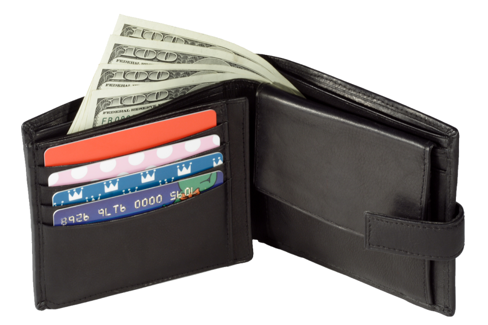 a wallet with money sticking out of it
