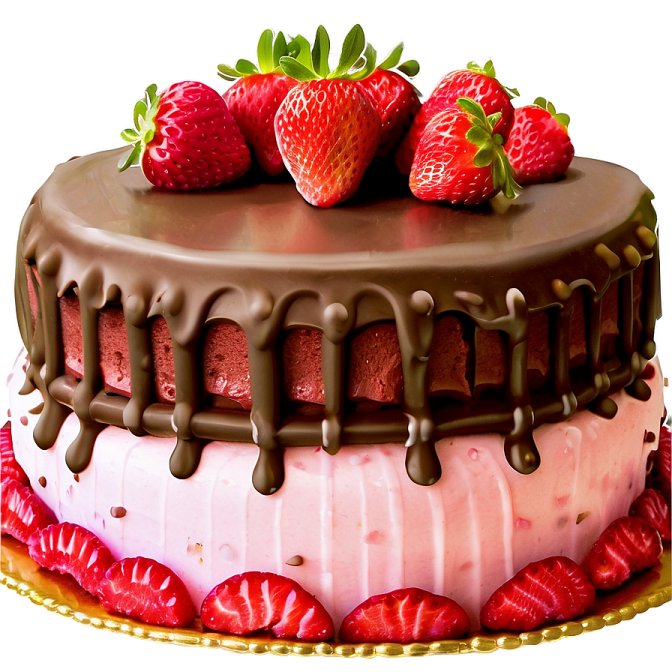 a chocolate covered cake with strawberries on top