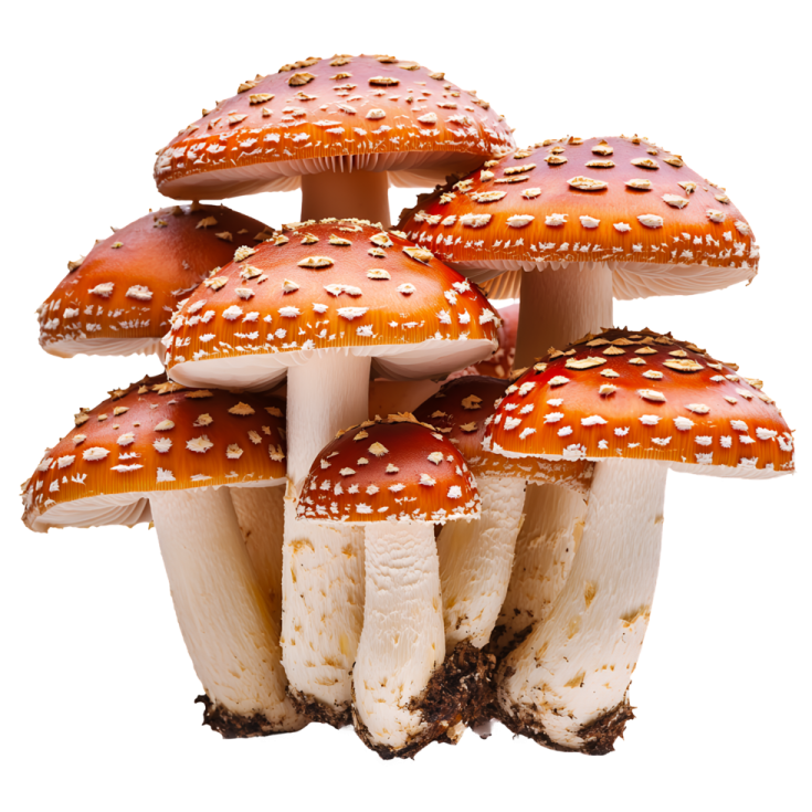 a group of mushrooms on a white background