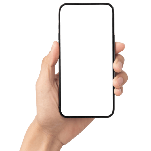 a hand holding an iphone with a blank screen