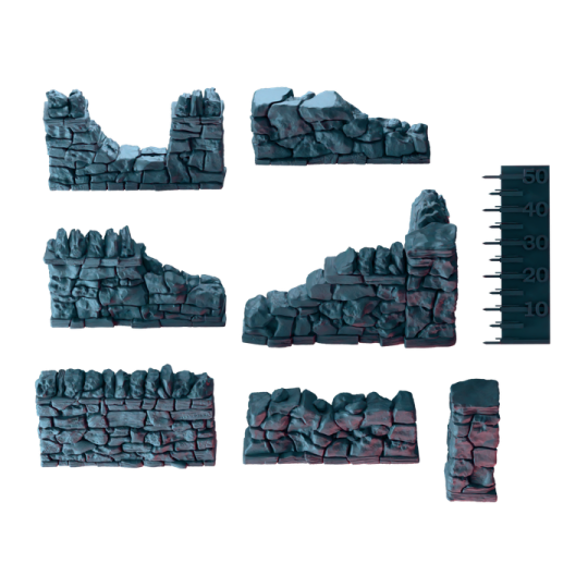 a set of four pieces of stone with red and black paint
