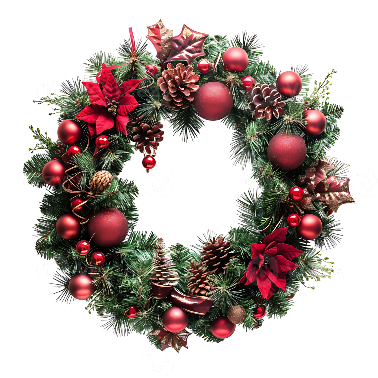a christmas wreath with red and green decorations