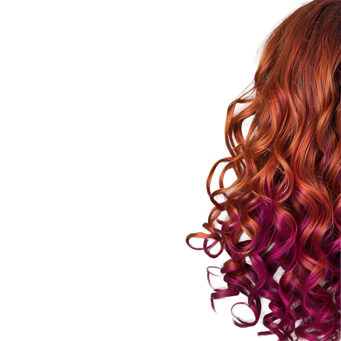 a woman with long red and purple hair