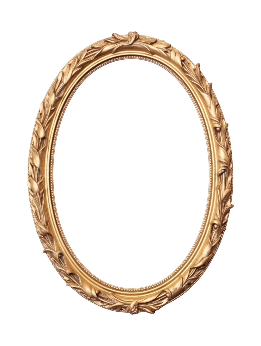 a gold oval frame on a white background