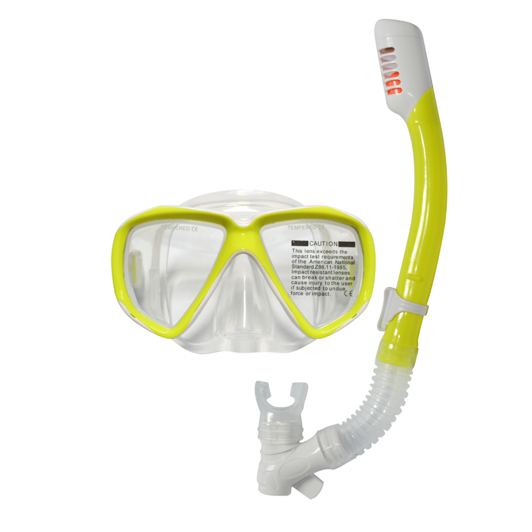 a yellow diving mask and goggles