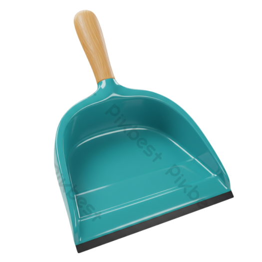 a blue shovel with a wooden handle