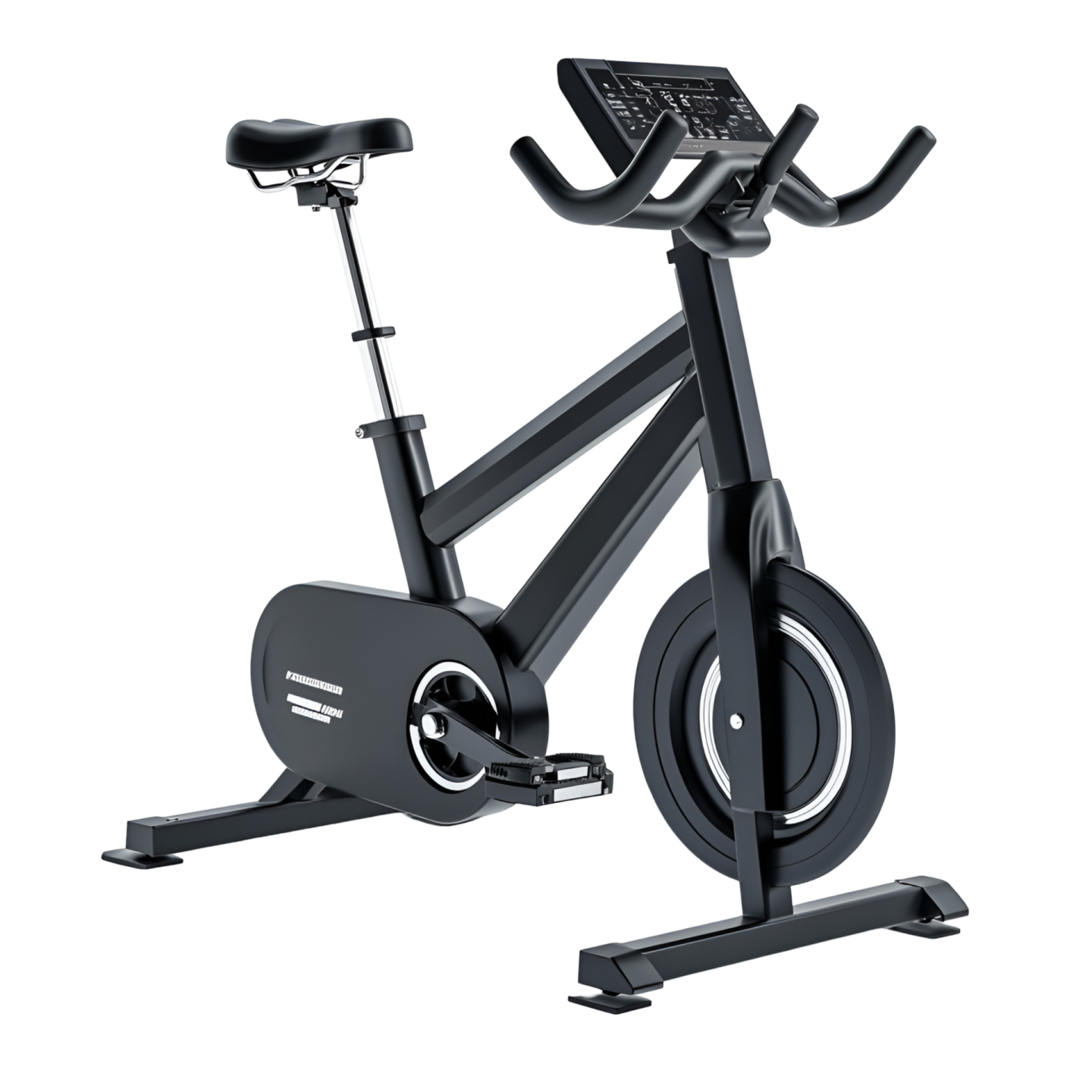 a black exercise bike on a white background