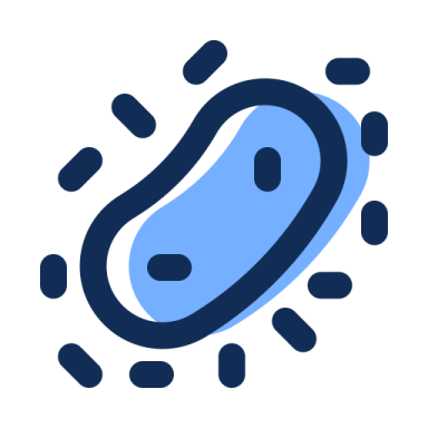 a blue and white icon with an oval shape