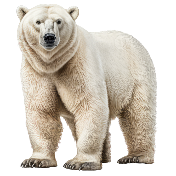 a polar bear standing in front of white background