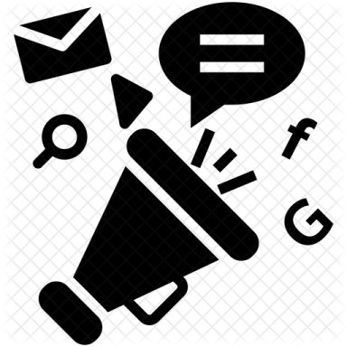 a black and white silhouette of a megaphone with speech bubbles