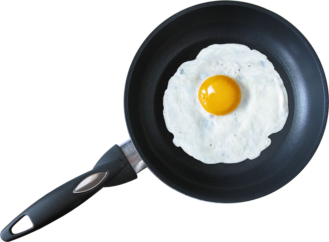 a fried egg in a frying pan