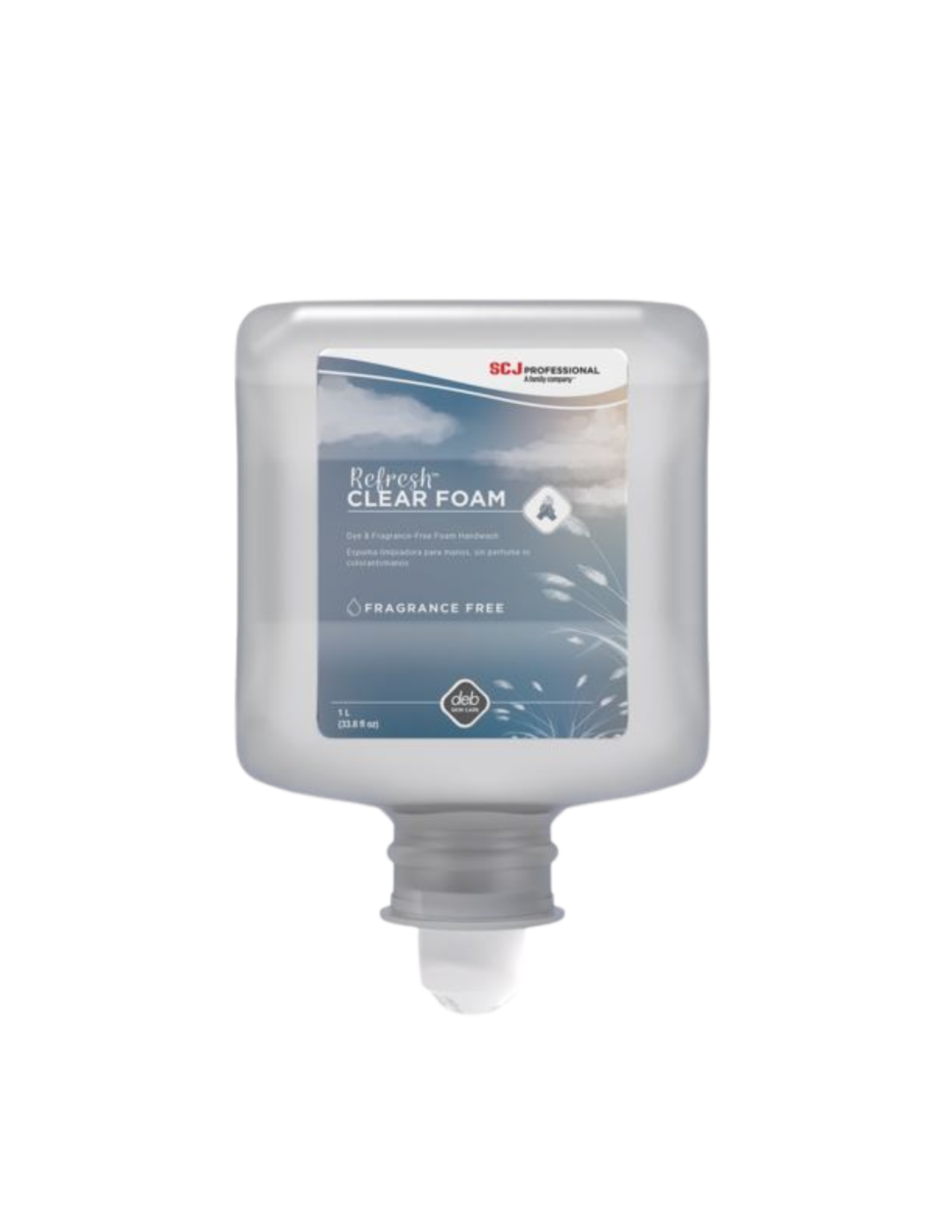 a bottle of clear foam on a white background