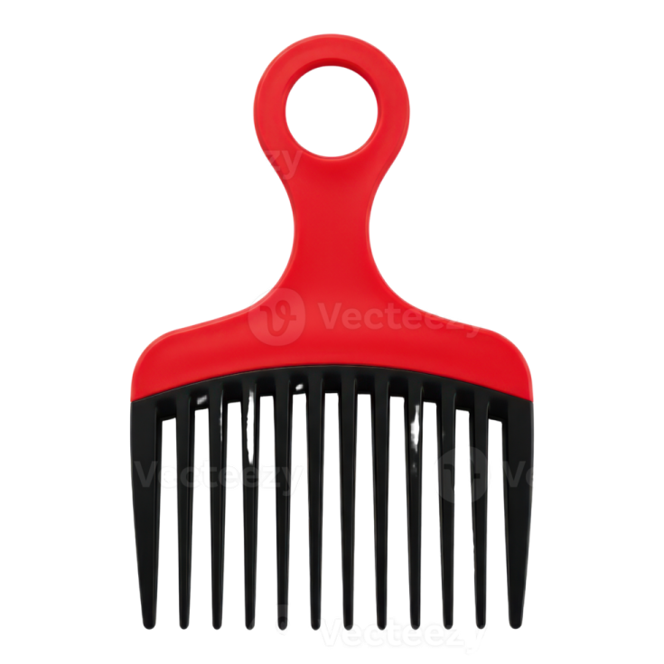 a red and black comb on a white background