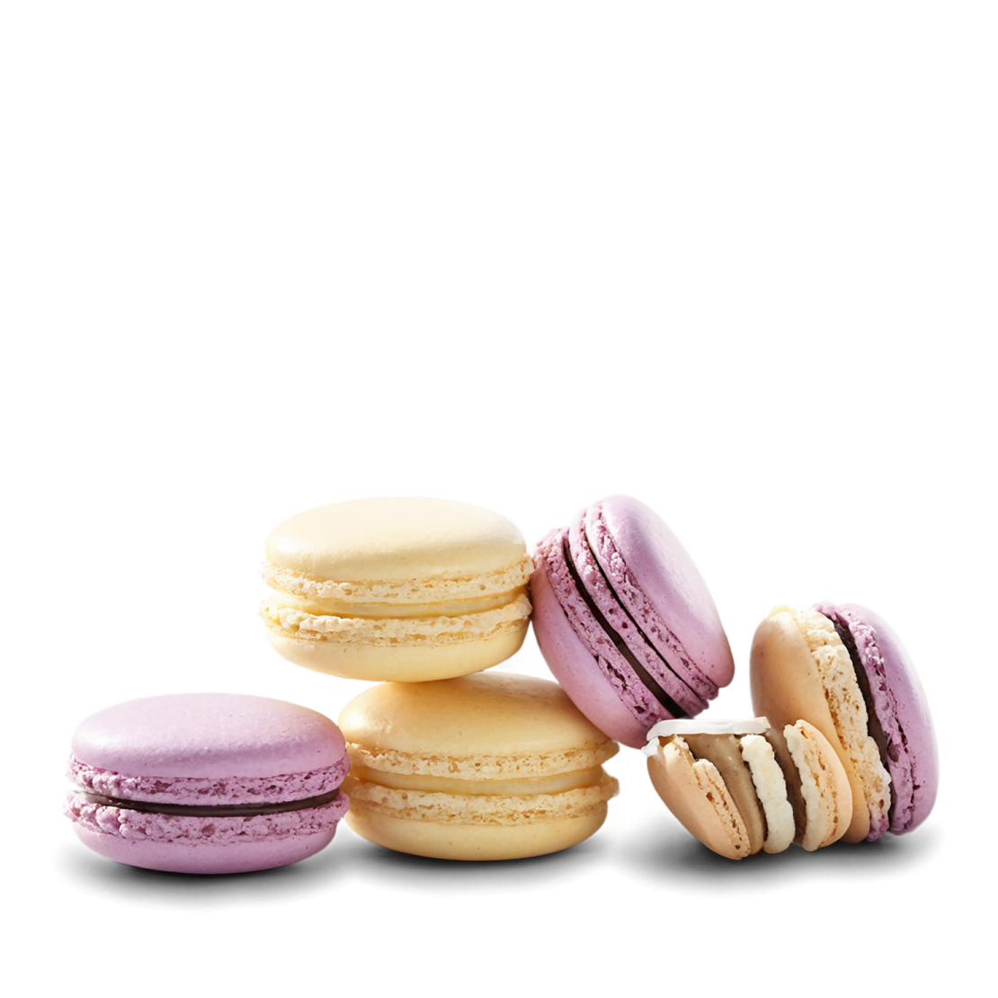 a pile of macaroes on a white background
