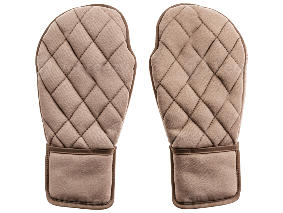 a pair of oven mits on white background