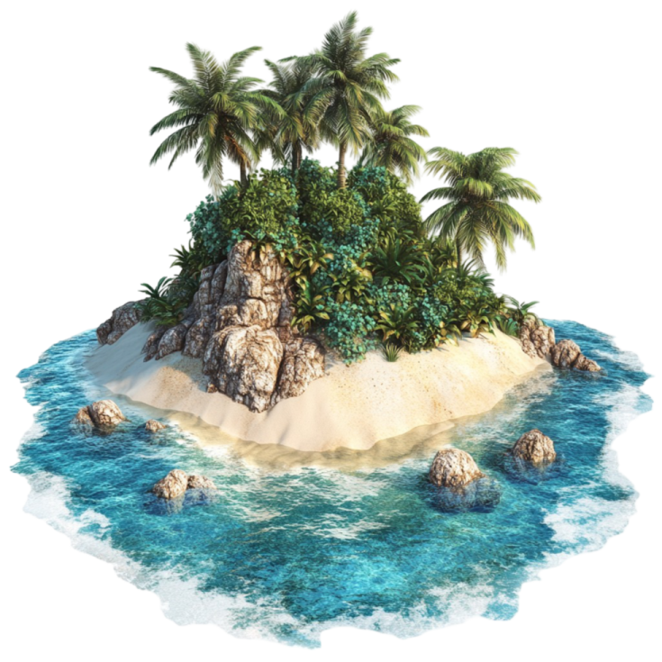 an island in the ocean with palm trees