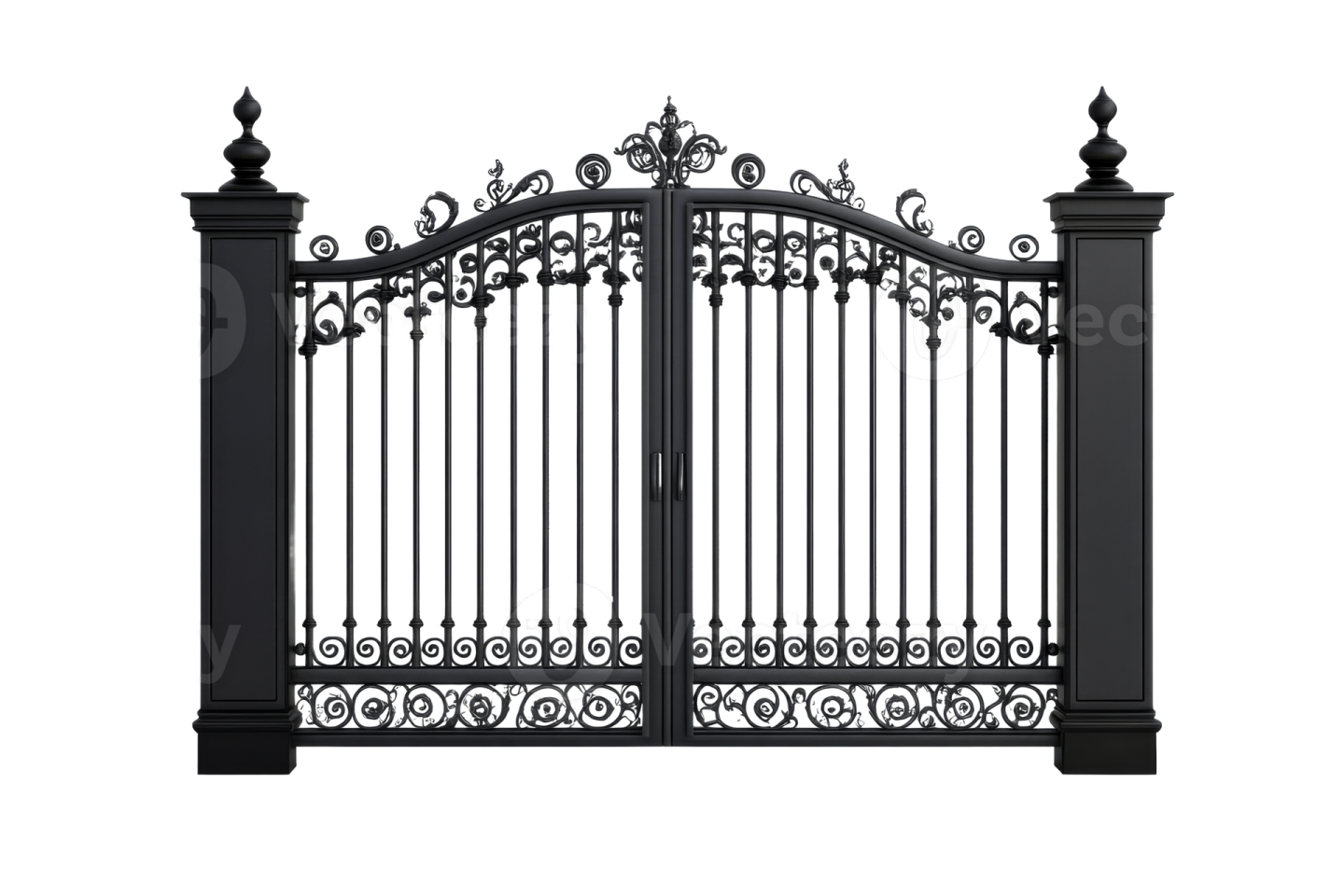 a black wrought fence on a white background