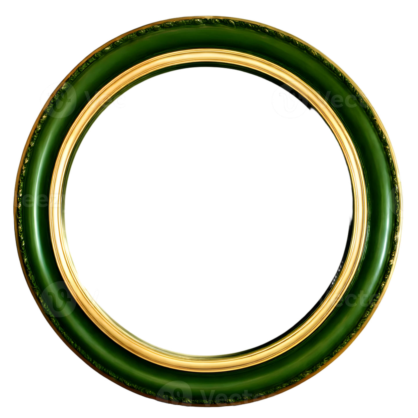 a green and gold ring with a white background