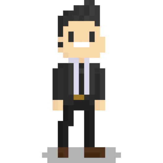 a pixel character in a suit and tie