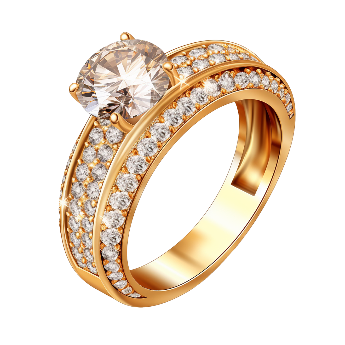 a gold engagement ring with white diamonds