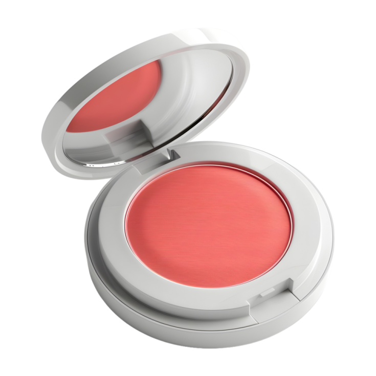a bright pink blush blusher in a white container