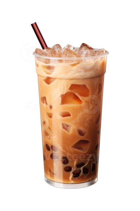 a glass of iced coffee on a white background