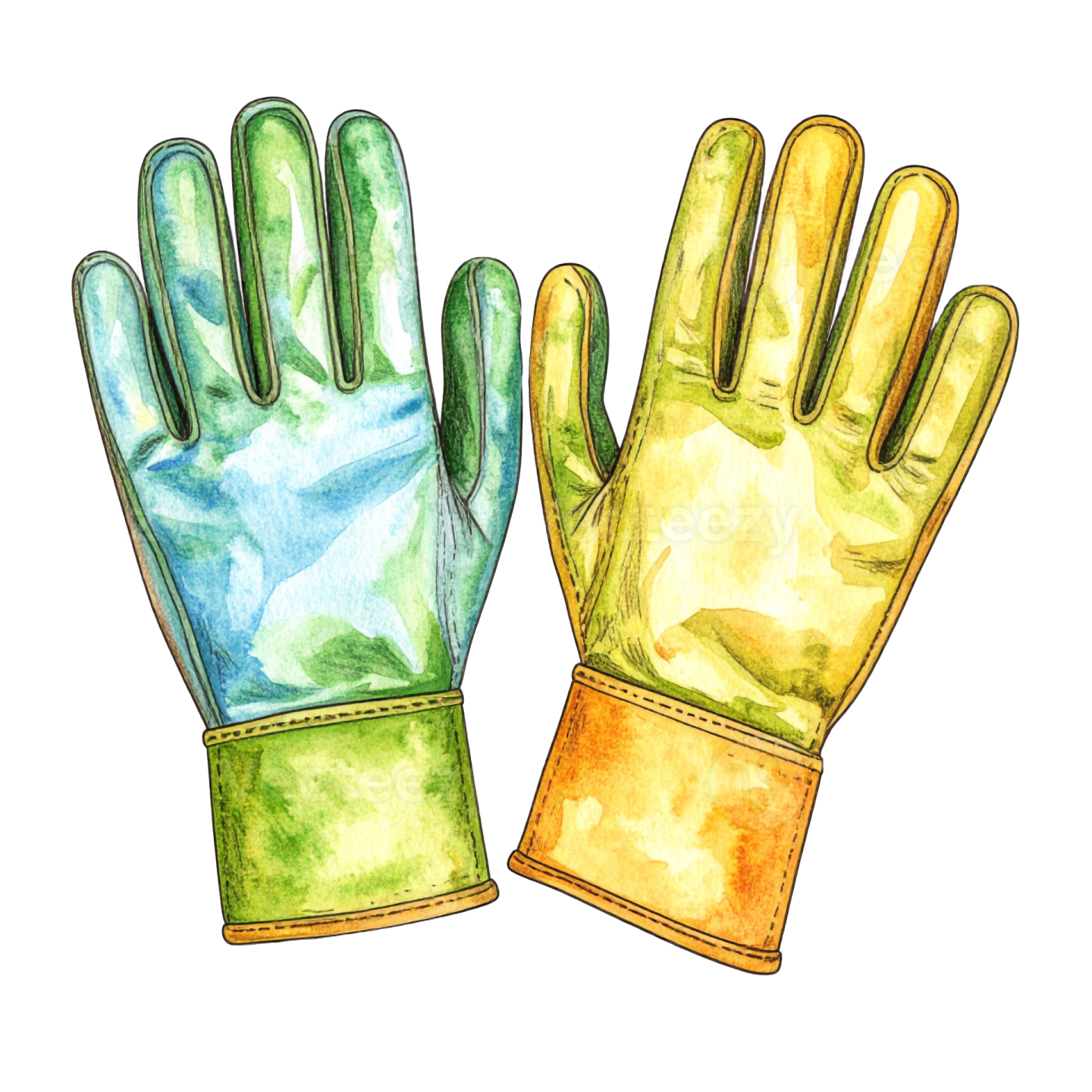 a pair of yellow and green gardening gloves
