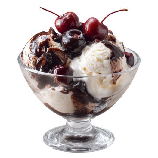 an ice cream sundae with chers and chocolate