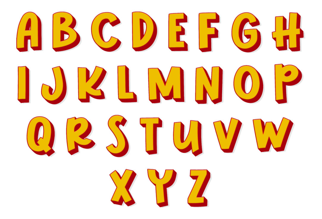 a set of red and yellow alphabet letters