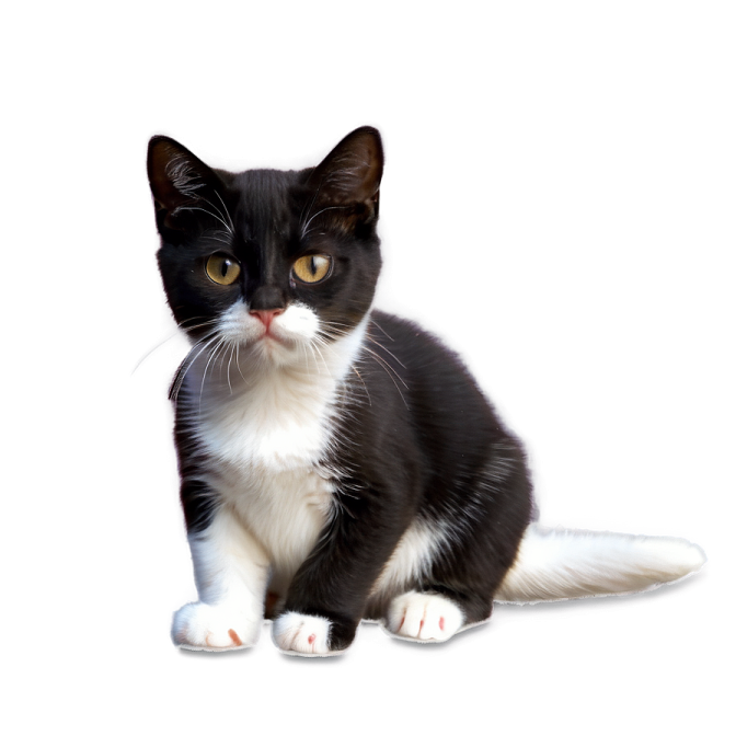 a black and white cat sitting on the floor