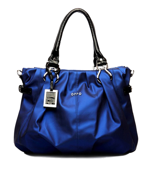 a blue handbag on a white background