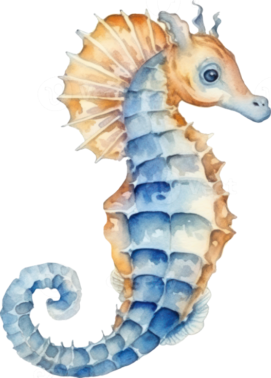 a watercolor painting of a seahorse