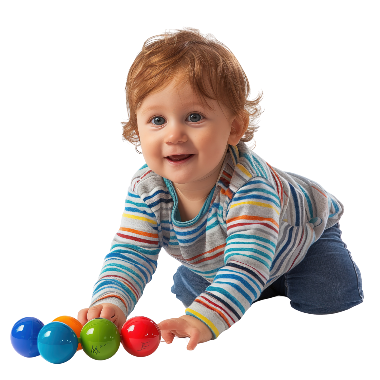 a small child playing with a colorful ball