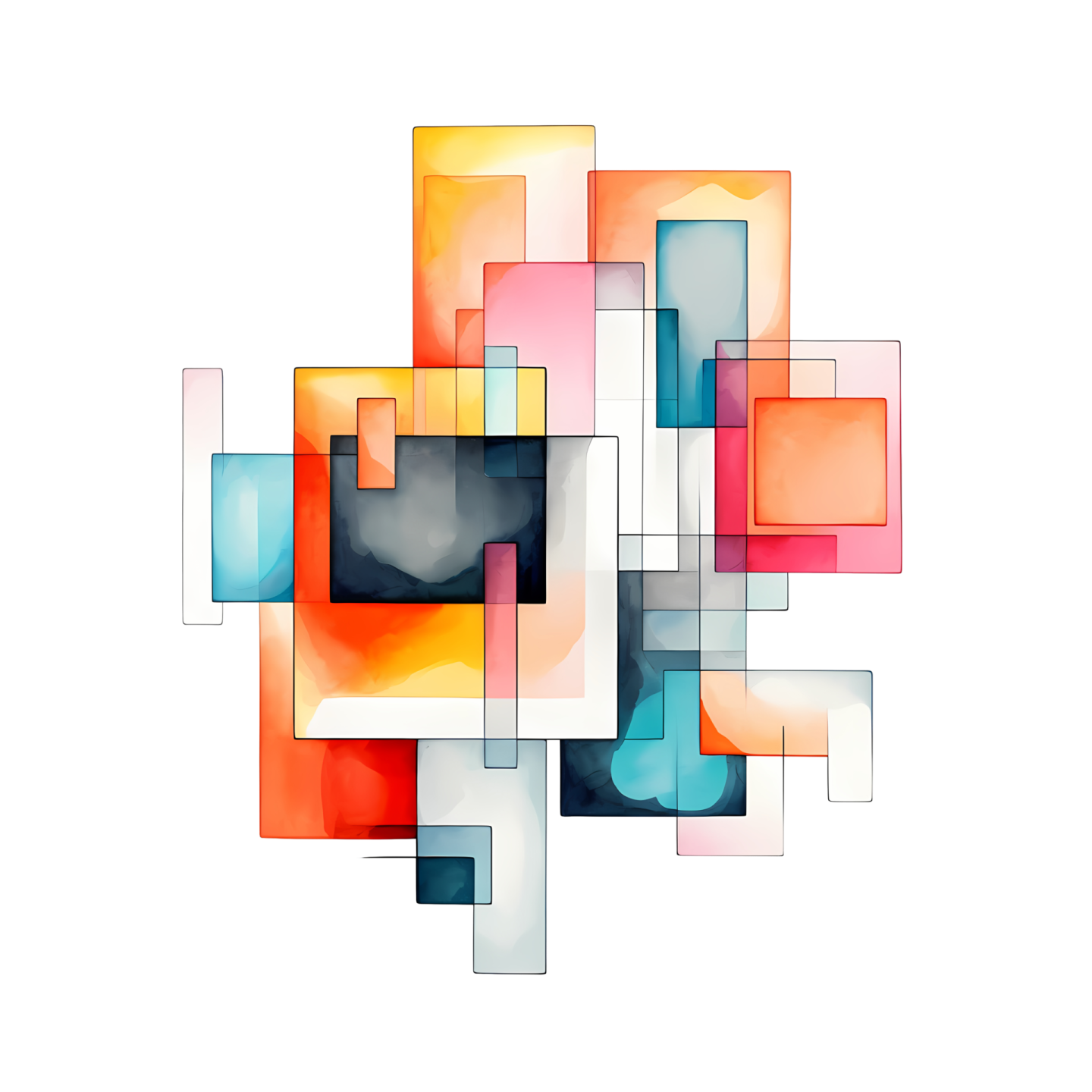 a white background with colorful squares and squares