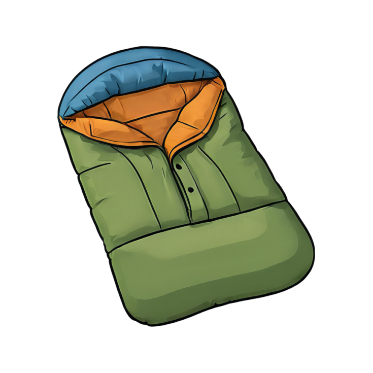 a green jacket with an orange and blue hood