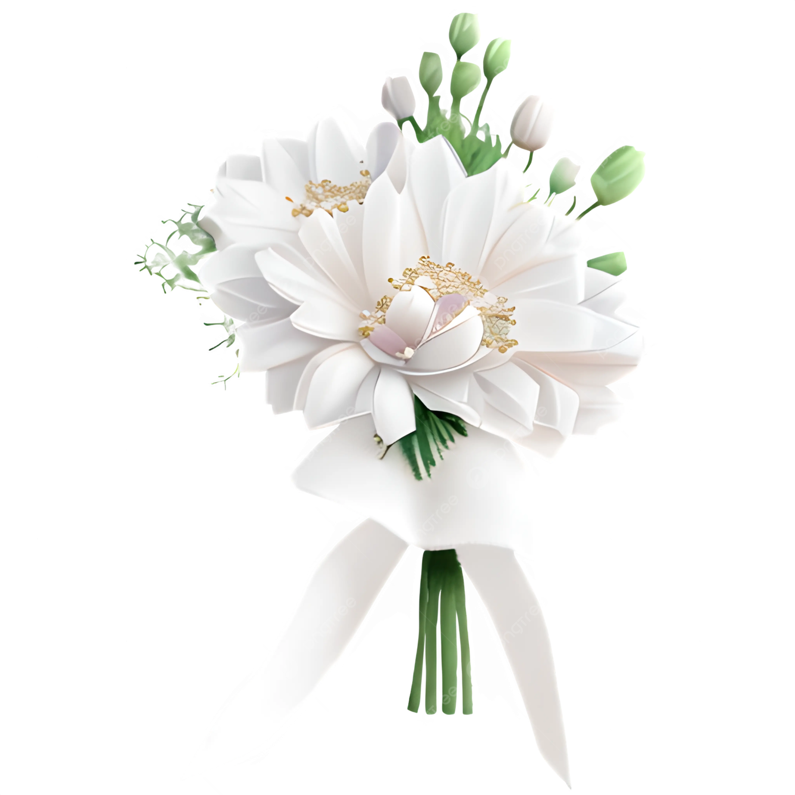 a bouquet of white flowers on a white background