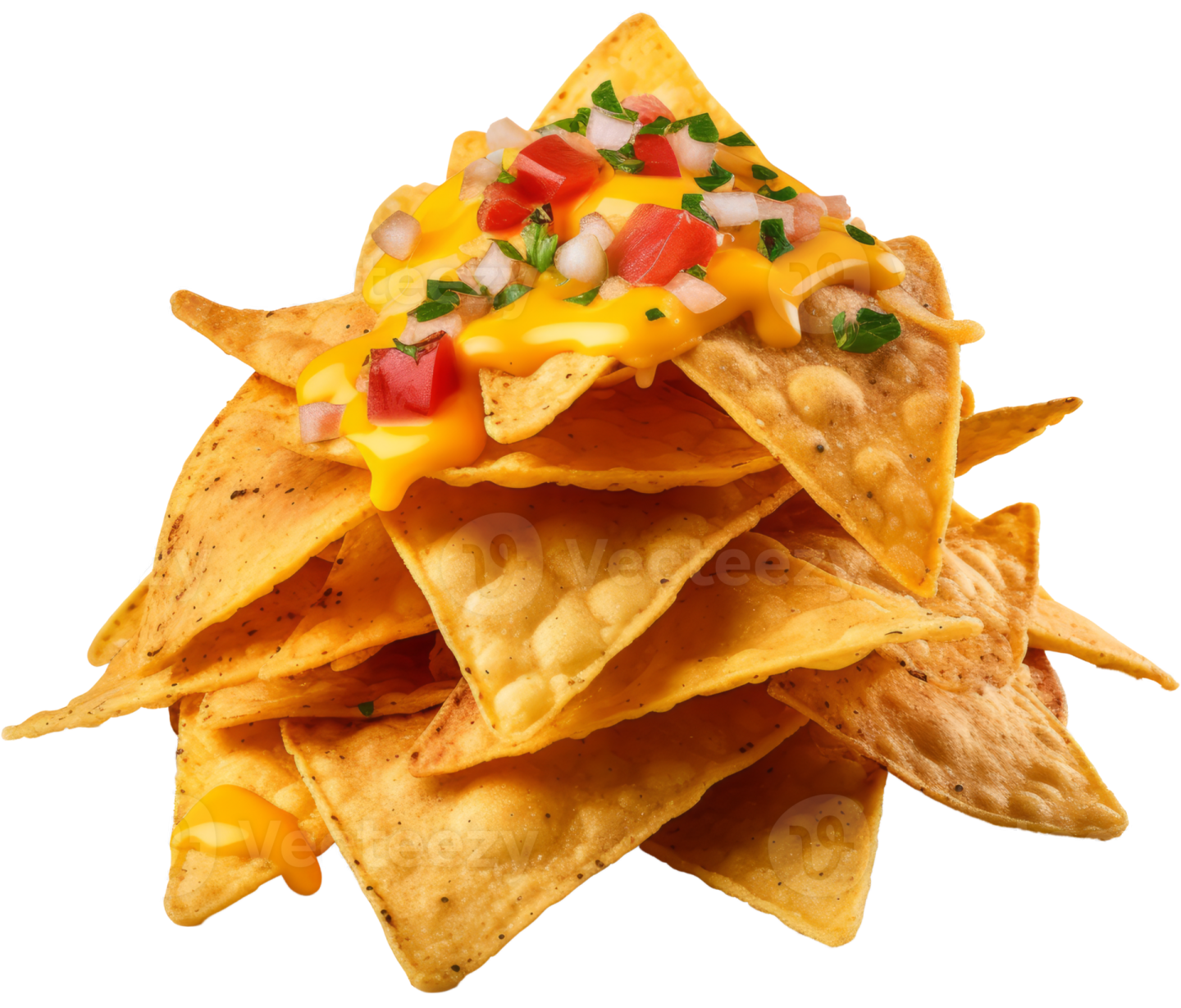 a pile of chips with cheese and tomatoes on top