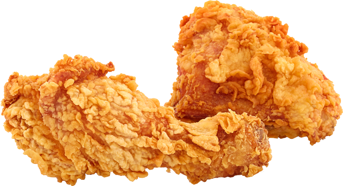 two fried chicken nus on a white background