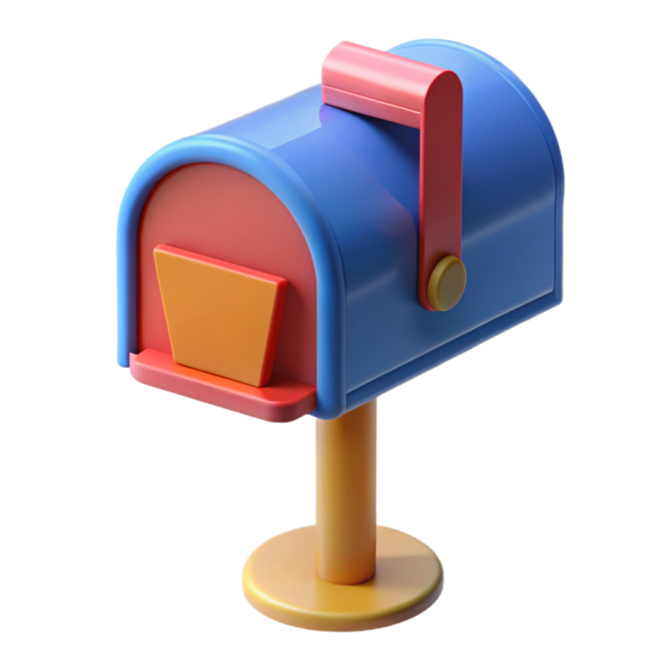 a blue and red mailbox on a white background