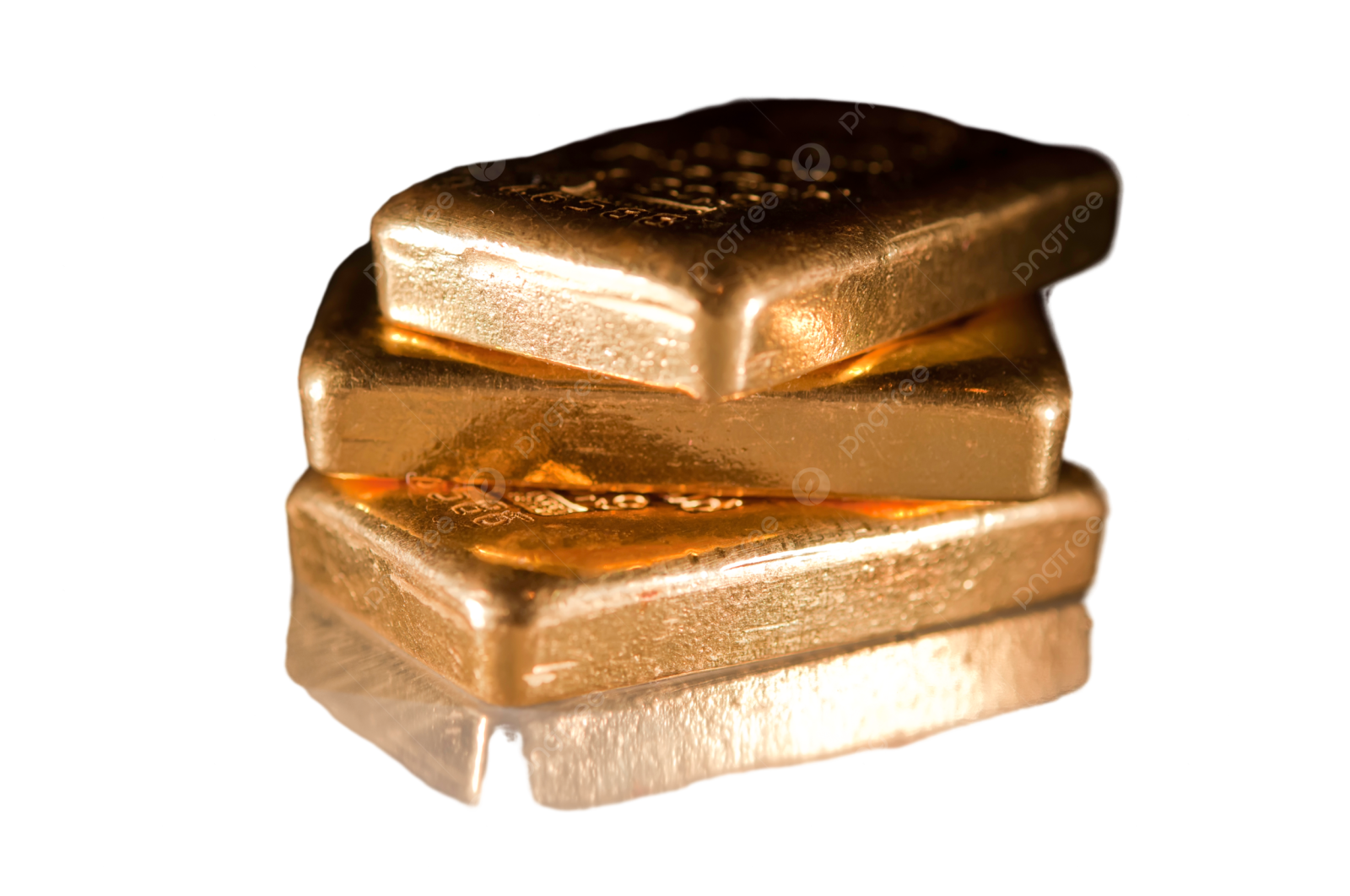 a stack of gold bars on a white background