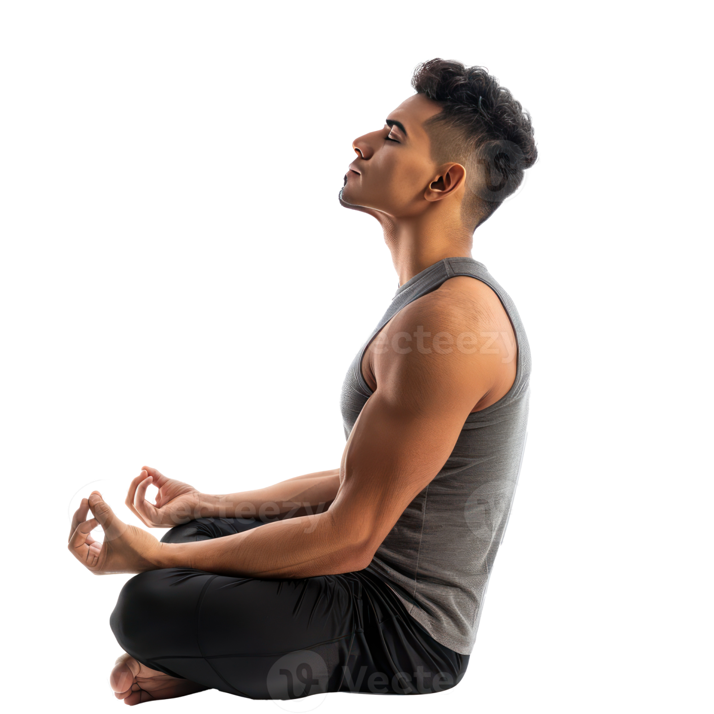 a man sitting in the middle of a yoga pose